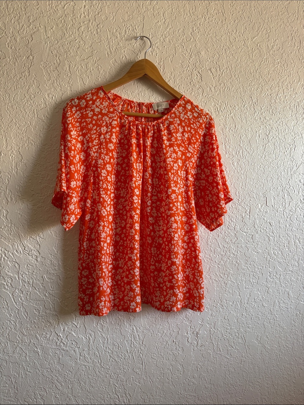 LOFT Orange Floral Short-Sleeve Blouse